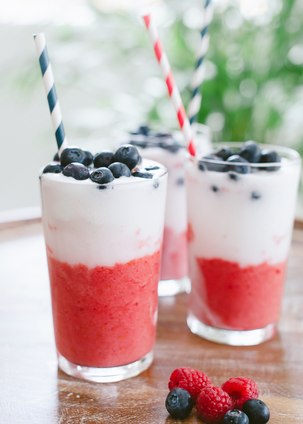 Red White and Blue Berry Coconut Slushies | www.kitchenconfidant